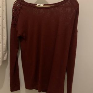 Tunic with lace yolk dark reddish/Burgundy color. Brand new with tags
